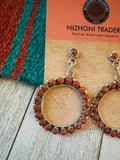 Zuni Sterling Silver & Coral Petit Point Dangle Earrings