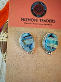 Navajo Spiderweb Opal & Sterling Silver Inlay Post Earrings