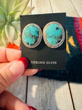 Navajo Morenci Turquoise and Sterling Silver Post Earrings by Wydell Billie