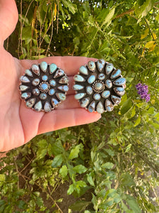 Handmade Golden Hills Turquoise & Sterling Silver Cluster Post Earrings