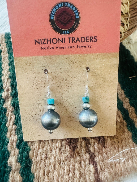 Navajo Turquoise & Sterling Silver Pearl Dangle Earrings