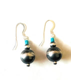 Navajo Turquoise & Sterling Silver Pearl Dangle Earrings