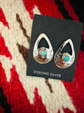 Navajo Hand Stamped Sterling Silver & Turquoise Teardrop Earrings