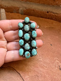 Navajo Turquoise & Sterling Silver 13 Stone Ring Signed Sheila