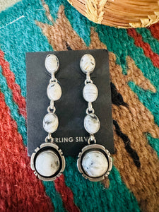 Navajo White Buffalo & Sterling Silver Cowboy Whispers Dangle Earrings