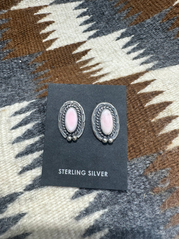 Navajo Queen Pink Conch & Sterling Stud Earrings