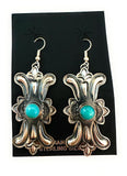 Navajo Hand Stamped Sterling Silver & Turquoise Concho Dangle Earrings