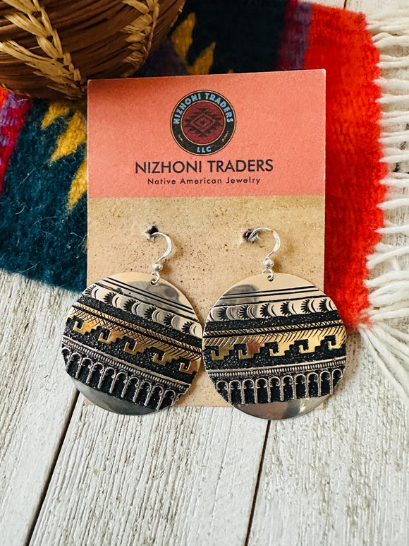 Navajo Hand Stamped Sterling Silver & Copper Earrings