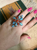 Beautiful Handmade Sterling Silver, Golden Hills Turquoise & Coral Adjustable Ring