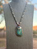 Vintage Old Pawn Navajo Morenci Turquoise & Coral Sterling Silver Beaded Necklace