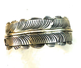 Navajo Hand Stamped Sterling Silver Feather Cuff Bracelet