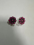 Handmade Flower Sterling Silver & Pink Fire Opal Post Earrings Signed Nizhoni