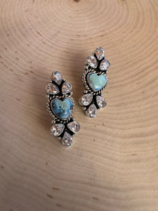 Handmade Golden Hills Turquoise, CZ and Sterling Silver Post Earrings