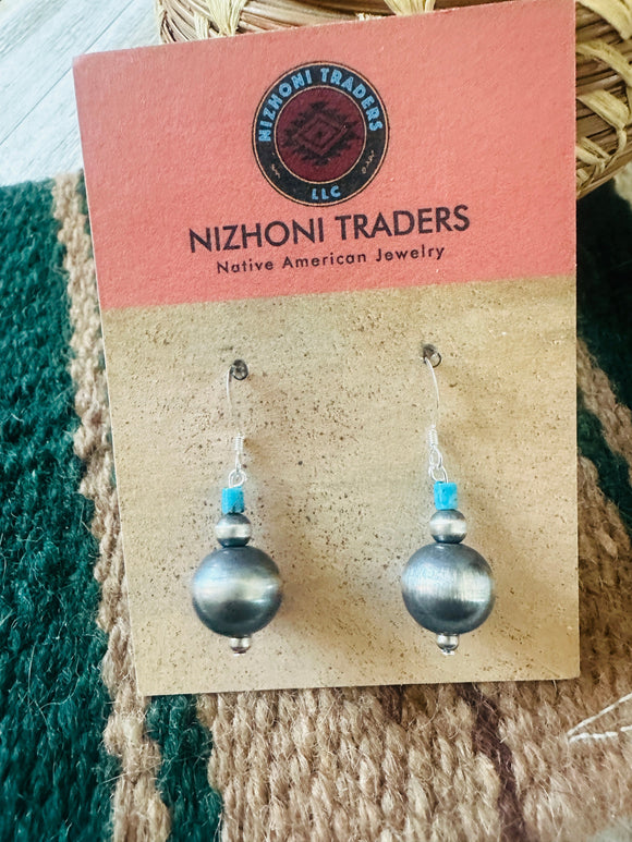 Navajo Turquoise & Sterling Silver Pearl Dangle Earrings