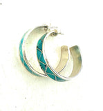 Zuni Sterling Silver & Turquoise Inlay Hoop Earrings