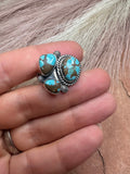 Beautiful Handmade Number 8 Turquoise And Sterling Silver Adjustable Ring