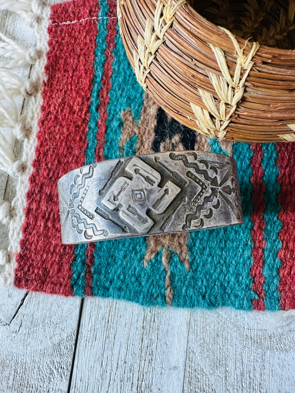 Vintage Old Pawn Navajo Hand Stamped Sterling Silver Cuff Bracelet