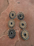 Handmade Onyx and Sterling Silver Concho Flower Dangle Earrings