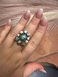 Beautiful Handmade Number 8 Turquoise, Wild Horse And Sterling Silver Adjustable Ring