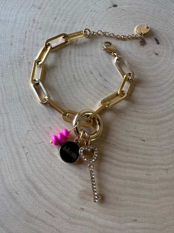 “The Golden Collection” Mom Handmade 14k Gold Plated Charm Bracelet