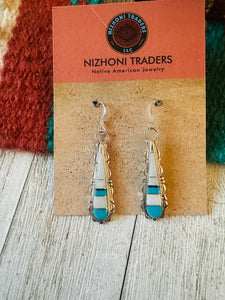 Navajo Sterling Silver & Multi Stone Inlay Dangle Earrings