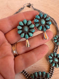 “The Cowgirl” Handmade Sterling Silver, Turquoise Squash Blossom Set