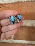 Handmade Golden Hills Turquoise, CZ and Sterling Silver Post Earrings