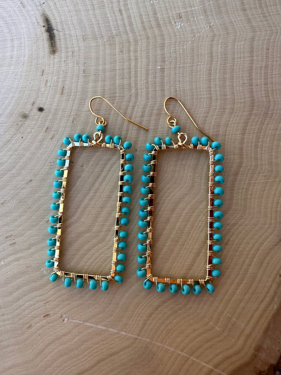 “The Golden Collection” Cool Summer Handmade Turquoise Beaded & 14k Gold Plated Earrings