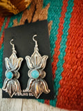 Navajo Hand Stamped Sterling Silver & Turquoise Concho Dangle Earrings