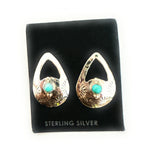 Navajo Hand Stamped Sterling Silver & Turquoise Teardrop Earrings