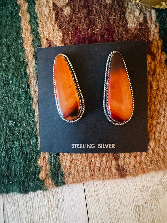 Navajo Jasper Sterling Silver Post Earrings Signed