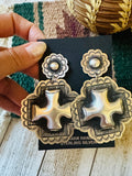 Navajo Hand Stamped Sterling Silver Concho Cross Dangle Earrings by Leander Tahe