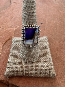 Beautiful Handmade Violet Frost And Sterling Silver Adjustable Ring SQUARE