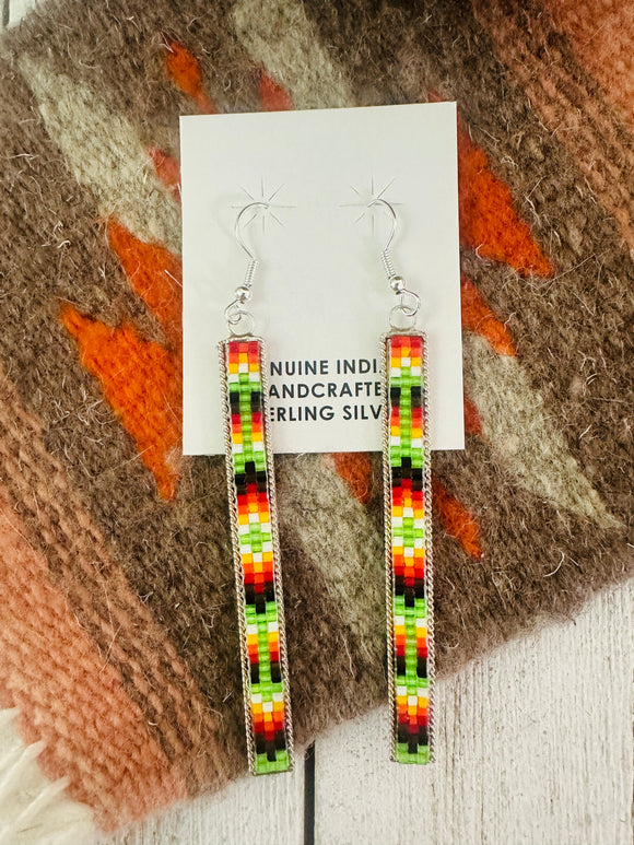 Navajo Handmade Multicolor Beaded Dangle Earrings