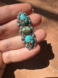 Beautiful Handmade Number 8 Turquoise And Sterling Silver Adjustable 3 Stone Ring