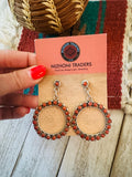 Zuni Sterling Silver & Coral Petit Point Dangle Earrings