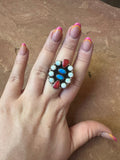 4TH OF JULY COLLECTION Handmade Red, White & Blue Fire Opal & Sterling Silver Adjustable Ring Signed Nizhoni