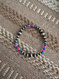 Handmade Pink & Blue Fire Opal & Sterling Silver Beaded Bracelet