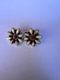 Handmade White Buffalo, Coral & Sterling Silver Cluster Earrings Signed Nizhoni