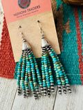 Navajo Turquoise & Sterling Silver Pearl Beaded Tassel Dangle Earrings