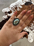 Beautiful Navajo Sterling Silver & Single Stone Golden Hills Turquoise Adjustable Ring Signed