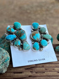 Navajo Turquoise & Sterling Silver Crescent Cluster Earrings signed Elouise Kee