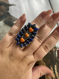 Handmade Orange Mojave, Lapis And Sterling Silver Adjustable Ring