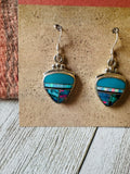 Navajo Sterling Silver & Multi Stone Inlay Dangle Earrings