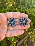 Handmade Sterling Silver, Purple Dream Mojave, Turquoise Post Cluster Earrings Signed Nizhoni