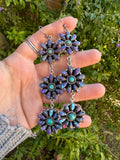 “Better Than Revenge” Handmade Purple Mojave, Turquoise and Sterling Silver Flower Dangle Earrings