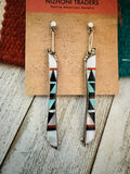 Zuni Multi Stone & Sterling Silver Inlay Dangle Earrings