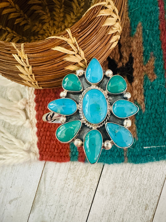 Navajo Turquoise & Sterling Silver Cluster Cuff Bracelet