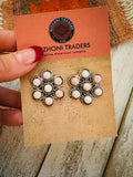 Navajo Sterling Silver & Queen Pink Conch Flower Cluster  Earrings