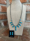 Navajo Sterling Silver & Turquoise Necklace & Earring Set Signed